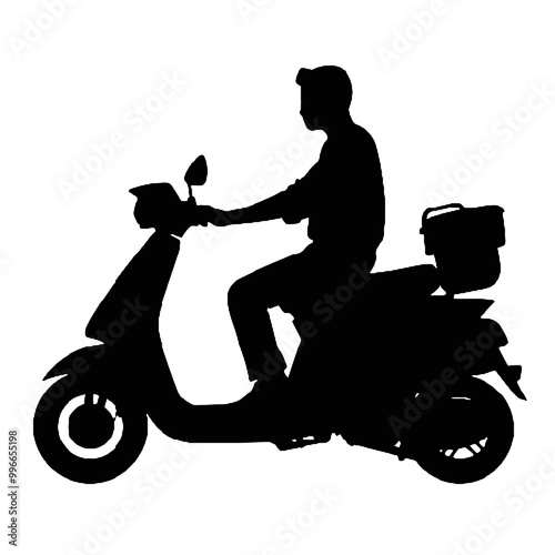 Minimalist Man Riding Scooter Silhouette Vector Illustration Transparent Background