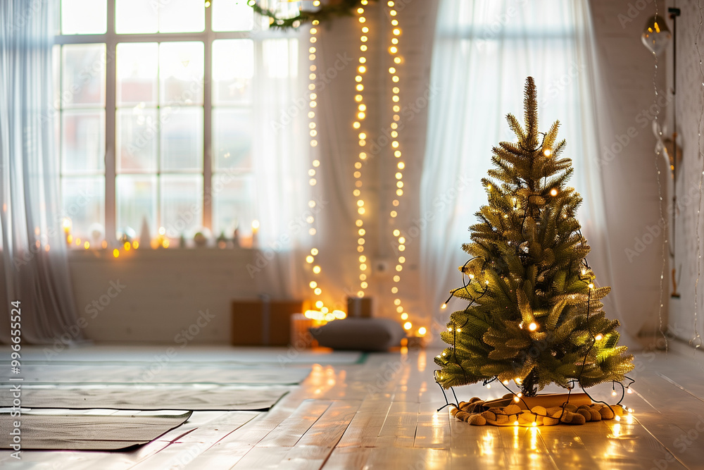 Minimalist Christmas tree in a yoga studio Minimalist Christmas tree in a yoga studio