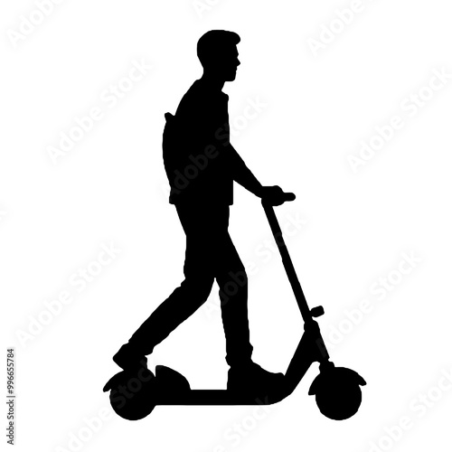 Retro Style Man on Scooter Silhouette Vector Illustration Transparent Background