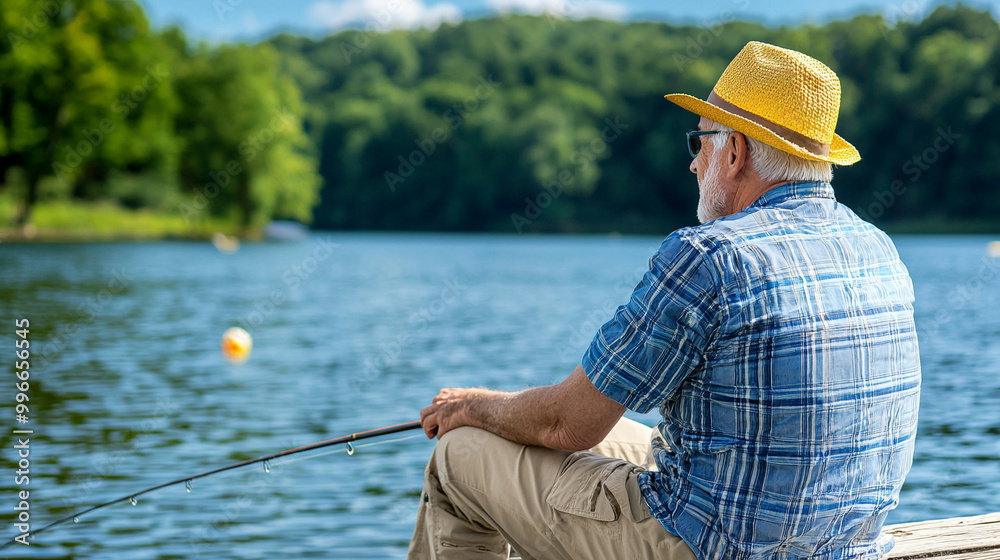 senior man enjoying a calm day fishing senior man enjoying a calm day fishing