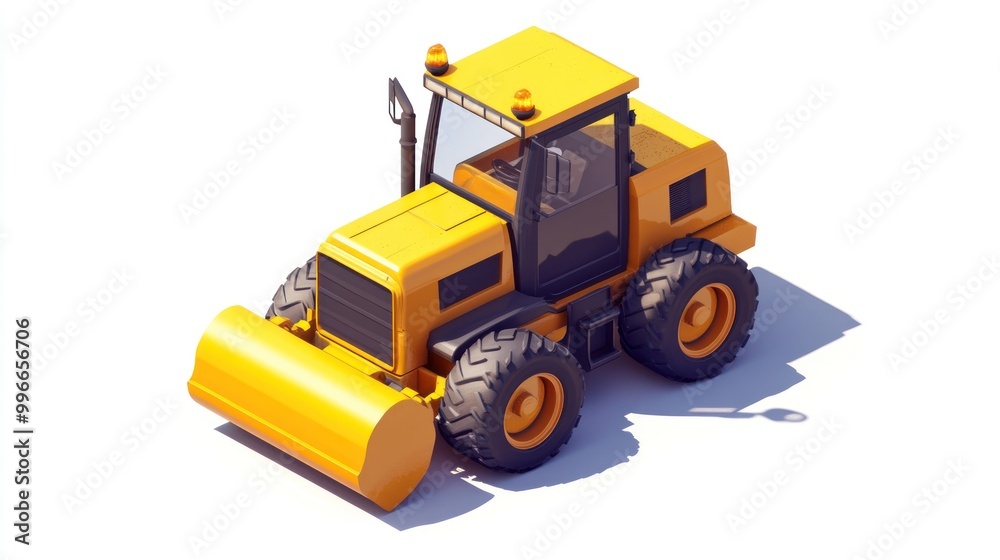 Yellow construction vehicle isolated on white background with its shadow. Yellow construction vehicle isolated on white background with its shadow.