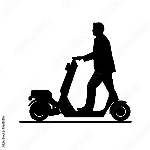 Electric scooter Silhouette Vector on white background, Man Riding an electric Scooter Silhouette vector illustration.