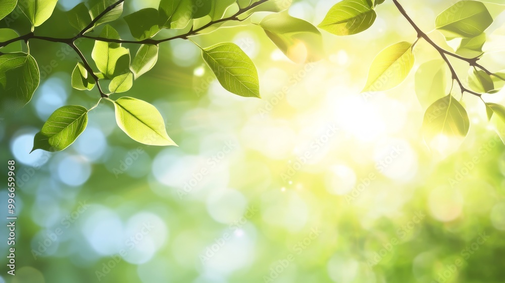 Spring background with branches and green leaves vector presentation design with bokeh light effect Spring background with branches and green leaves vector presentation design with bokeh light effect