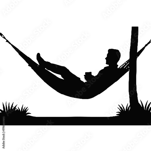 Silhouette of Man Napping in Hammock – Vector Art Isolated on White