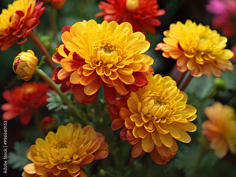 Bright Yellow and Orange Chrysanthemum Flowers Bright Yellow and Orange Chrysanthemum Flowers