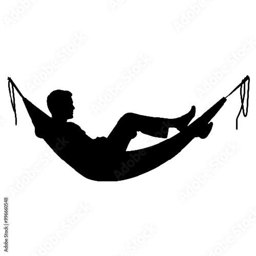 Silhouette of Man Sleeping in Hammock – Vector Illustration