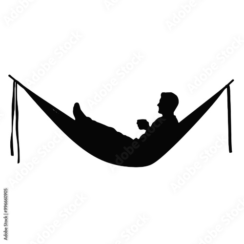 Silhouette of Man Enjoying Peaceful Hammock Rest – Vector Art