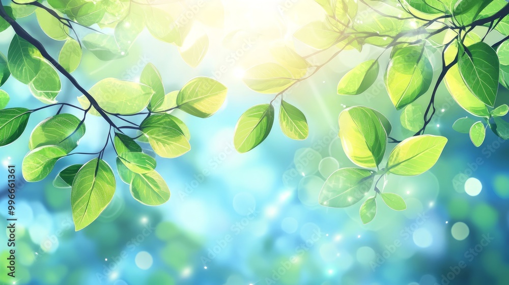 Spring background with branches and green leaves vector presentation design with bokeh Spring background with branches and green leaves vector presentation design with bokeh