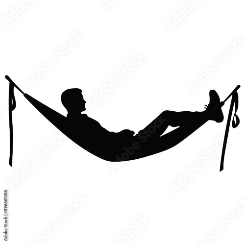 Man Relaxing in Nature on Hammock Silhouette – Vector Art