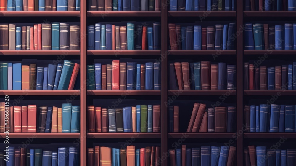 Library shelves filled with books Background for a literary theme Banner design Library shelves filled with books Background for a literary theme Banner design