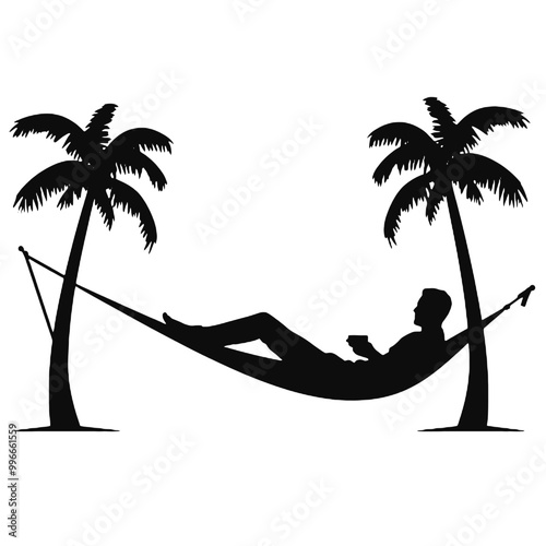 Relaxing in Hammock Silhouette – Vector Illustration Isolated on White