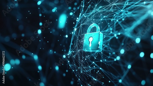 Wallpaper Mural A digital lock symbolizing cybersecurity within a network of glowing connections. Torontodigital.ca