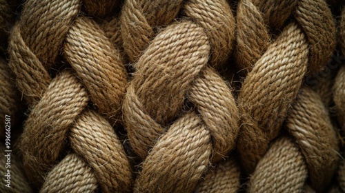 Close-up of braided rope texture, natural brown fibers, woven pattern.