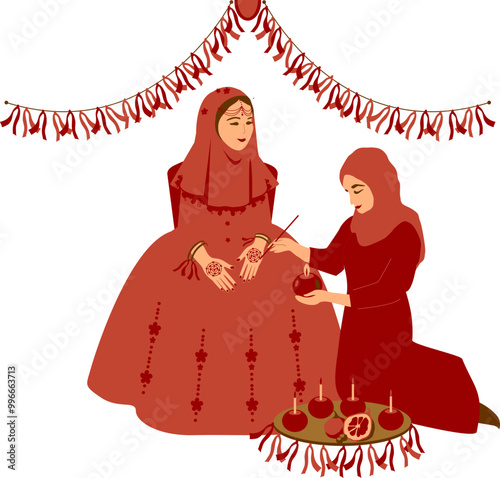 Henna night vector illustration in red colors