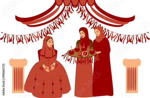 Henna night vector illustration in red colors