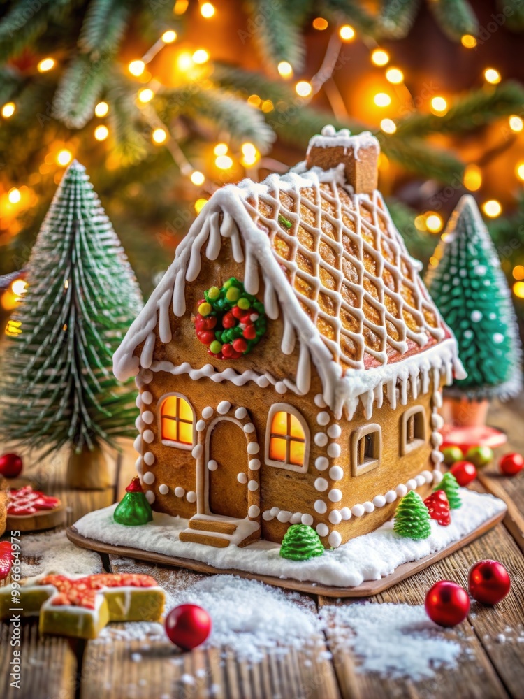 Gingerbread house decorated with colorful candies