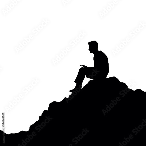 Man on Cliff Edge Silhouette – Vector Illustration Isolated on White Background