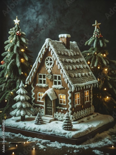 Obraz na płótnie Gingerbread house decorated with colorful candies w salonie