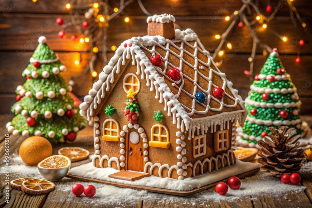 Gingerbread house decorated with colorful candies