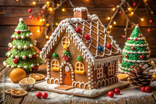 Obraz na płótnie Gingerbread house decorated with colorful candies w salonie