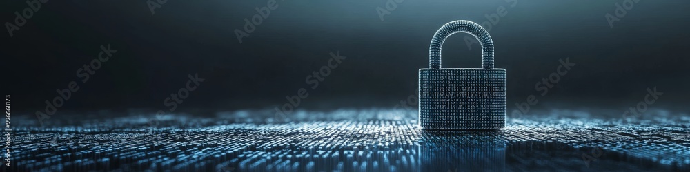 Digital padlock made of binary code with encryption theme