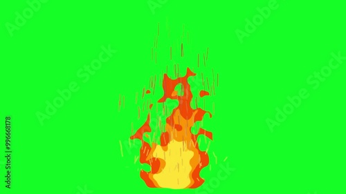 2d FX fire on green background. Animations of cartoon fire effects