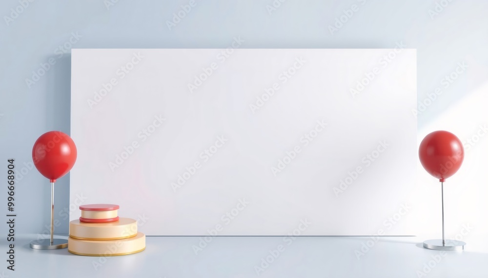 Minimalist podium with balloons and blank background. Minimalist podium with balloons and blank background.