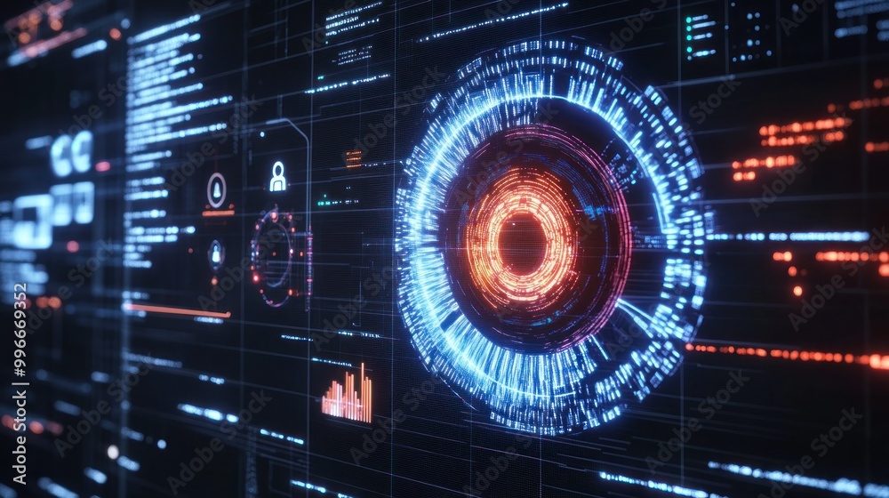 Fototapeta premium Futuristic digital interface showcasing data visualization and analytics.