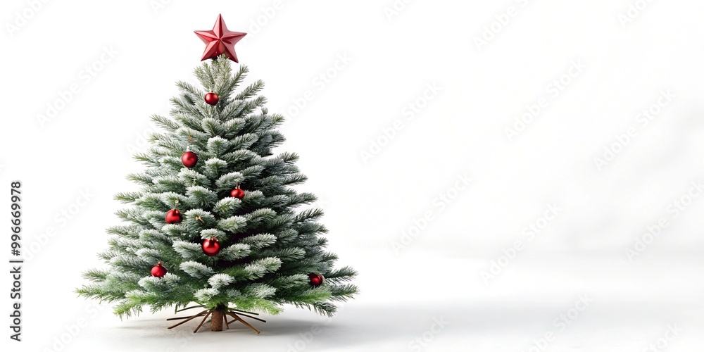 Festive Christmas Tree with Golden Star Topper and Red-Gold Ornaments