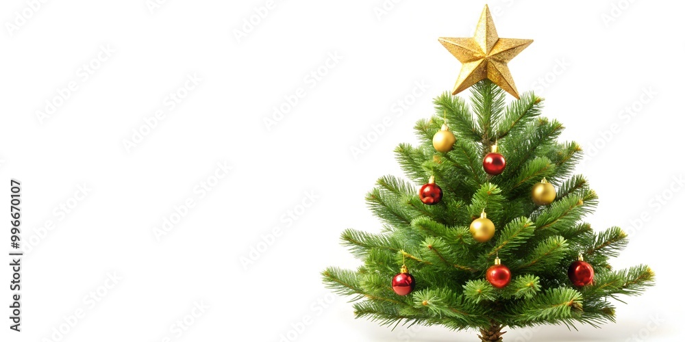 Festive Christmas Tree with Golden Star Topper and Red-Gold Ornaments Festive Christmas Tree with Golden Star Topper and Red-Gold Ornaments