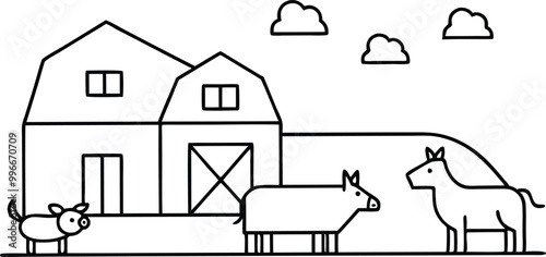 Farmyard Fun with Chickens Cows Pigs Vector Art for Children to Color

