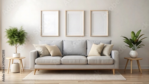 Three Poster or Photography Frame Mockup on White Background – Minimalist Design Template