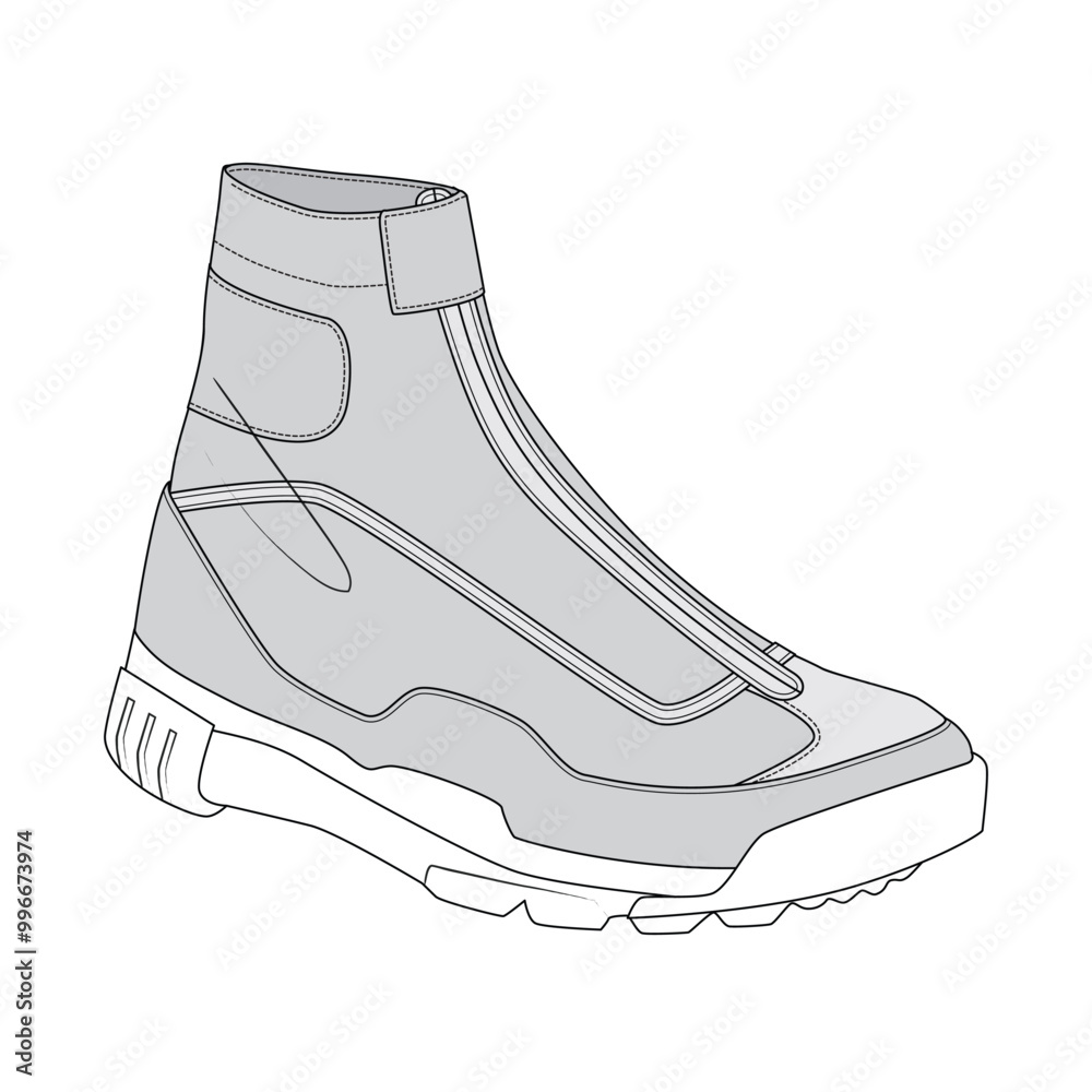 Concealed boots flat drawing vector mockup template Concealed boots flat drawing vector mockup template