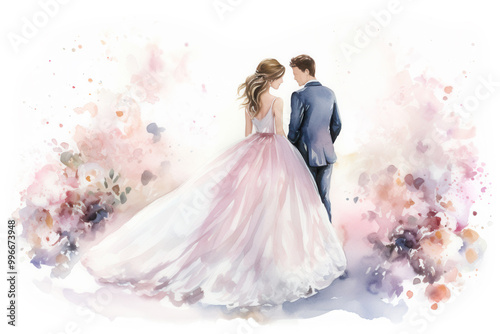 Watercolor Groom and Bride Wedding Background