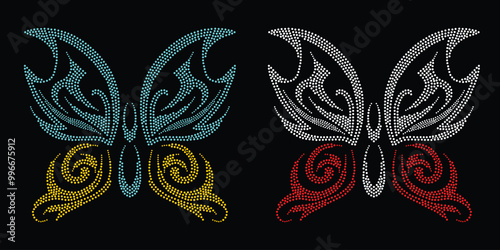 Angel wings crystal iron Rhinestone template design. Beauty for unique modern butterfly digital Rhinestone template.