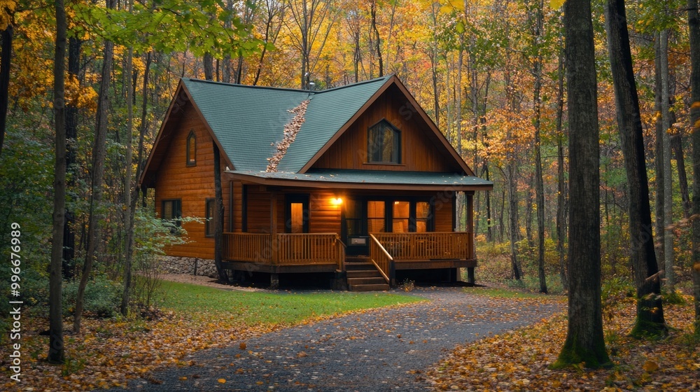 Cozy cabin nestled in a tranquil woodland environment Cozy cabin nestled in a tranquil woodland environment