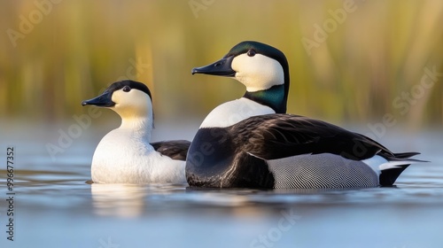 Common eider also known as Cuddy s duck a species of sea duck characterized by its distinctive plumage and behavior photo