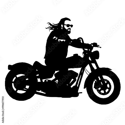 Chopper Motorcycle Silhouette – Black and White Vector Illustration for Tattoos, Logos, and Transparent Background photo