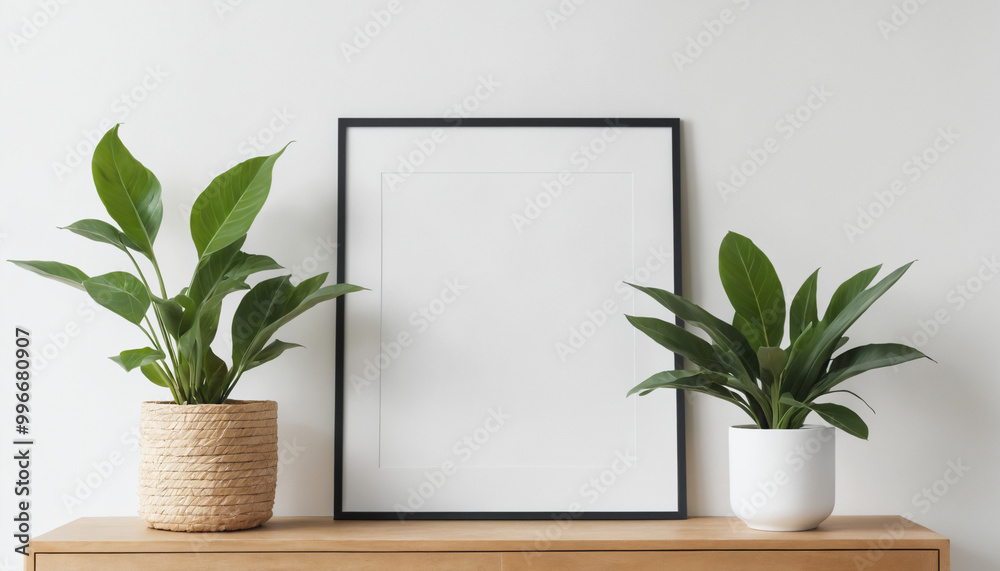 Mock up frame with minimal decoration close up in home interior background Mock up frame with minimal decoration close up in home interior background