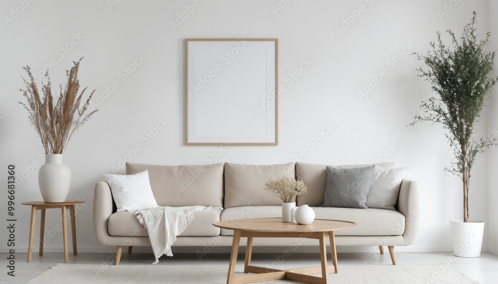 Mock up frame with minimal decoration close up in home interior background Mock up frame with minimal decoration close up in home interior background