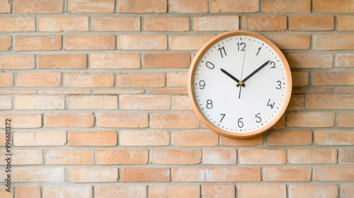 Wallpaper Mural Modern wall clock hanging on a brick wall, showcasing a minimalistic design and a stylish, clean aesthetic. Torontodigital.ca