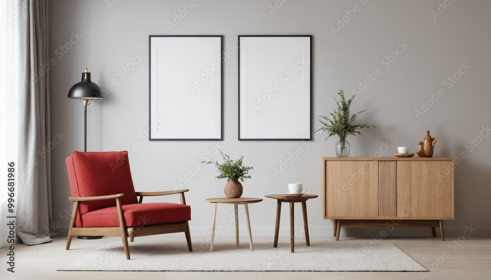 Mock up frame with minimal decoration close up in home interior background Mock up frame with minimal decoration close up in home interior background