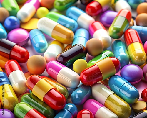 pills and capsules on a white background with copy space photo