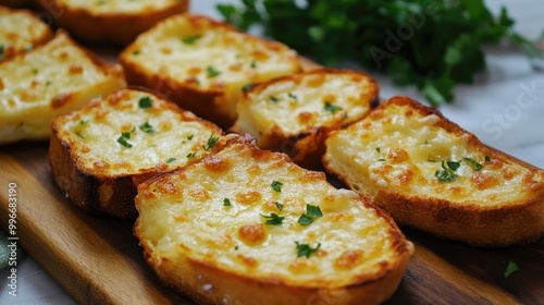 Cheesy toasted garlic bread served as a delicious snack option