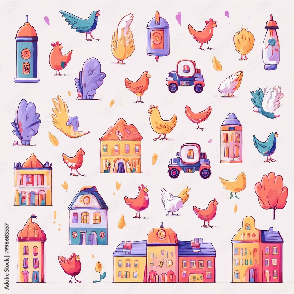 seamless pattern with houses and birds seamless pattern with houses and birds