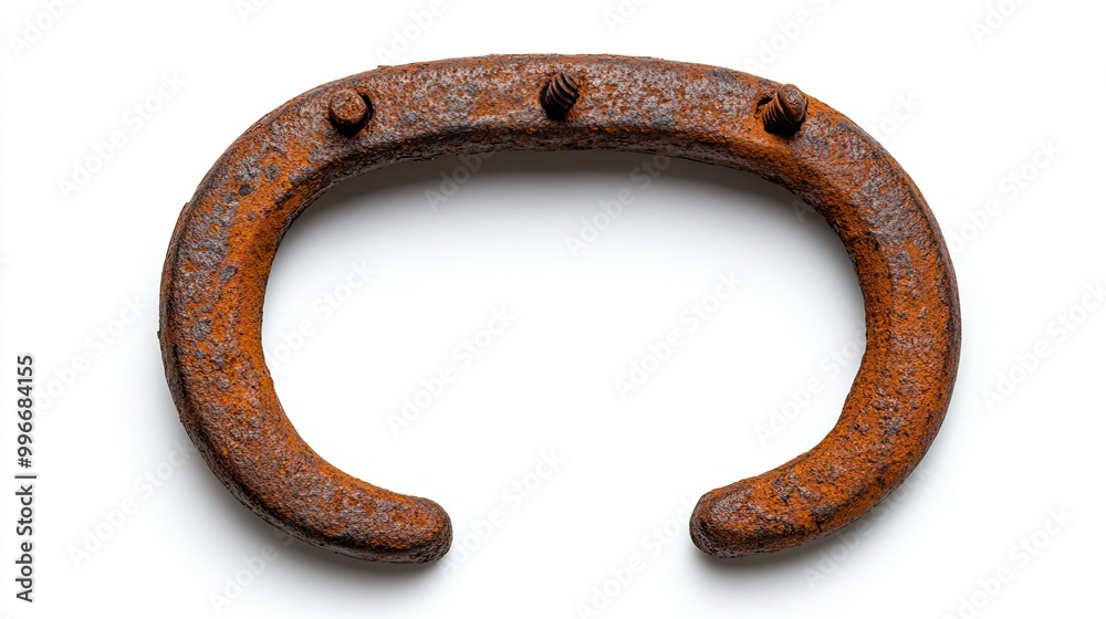Rusty horseshoe with a weathered texture, showcasing its vintage charm and worn finish, ideal for rustic decor or equestrian themes. Rusty horseshoe with a weathered texture, showcasing its vintage charm and worn finish, ideal for rustic decor or equestrian themes.