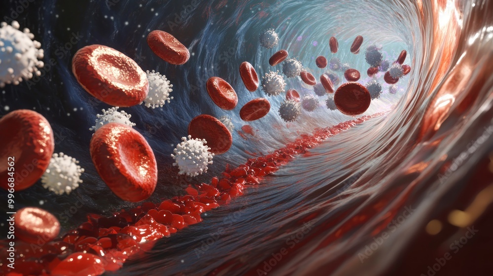 A visual representation of blood cells and immune response within a ...