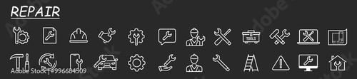 Set of icons related to repair, maintenance, construction. Line icon collection. Vector illustration