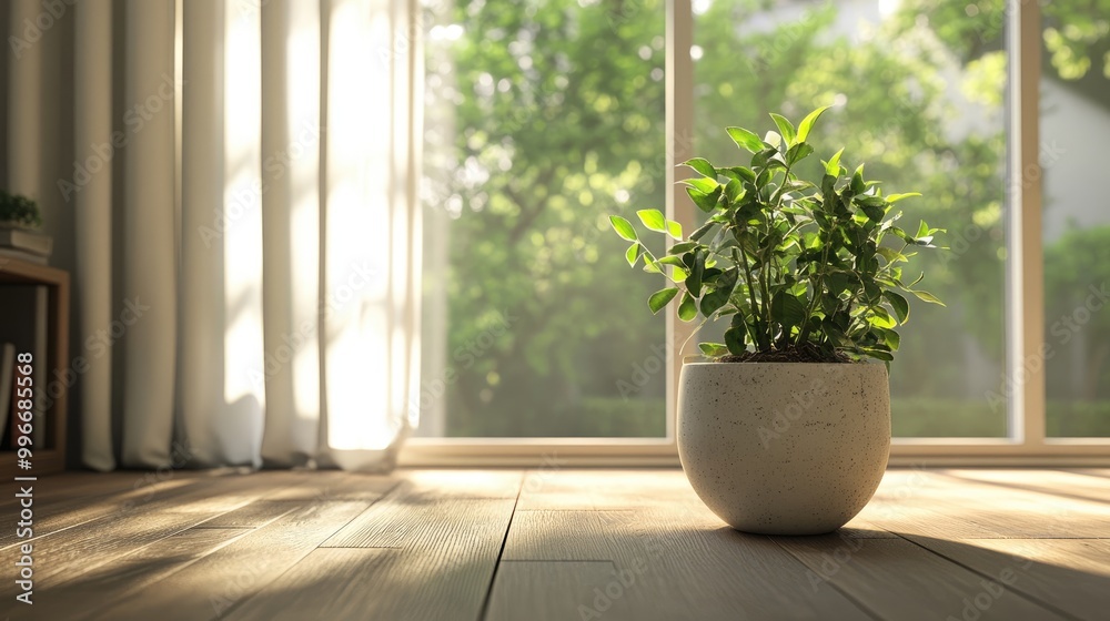 A light filled interior featuring a potted plant near a window ideal for fostering a calming ambiance in any environment A light filled interior featuring a potted plant near a window ideal for fostering a calming ambiance in any environment