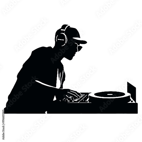 Enthusiastic DJ Guy Silhouette Vector Illustration Transparent Background